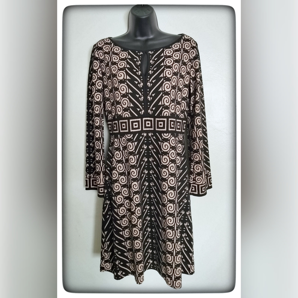 Max Studio Black & Tan Geometric Print Midi Dress Sz S
